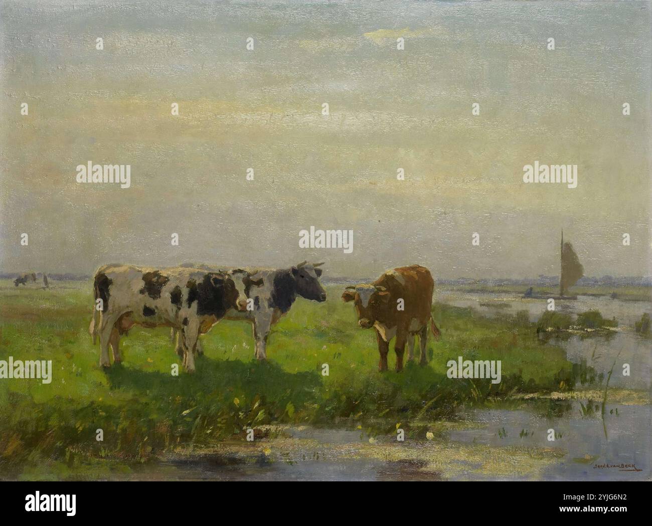 Le mucche in prato. Dating: 1875 - 1941. Luogo: Paesi Bassi. Misurazioni: h 70,3 cm × W 95,7 cm × t 3 cm; d 13,7 cm. Museo: Rijksmuseum Amsterdam. Autore: Bernardus Antonie van Beek (menzionato in oggetto). Foto Stock