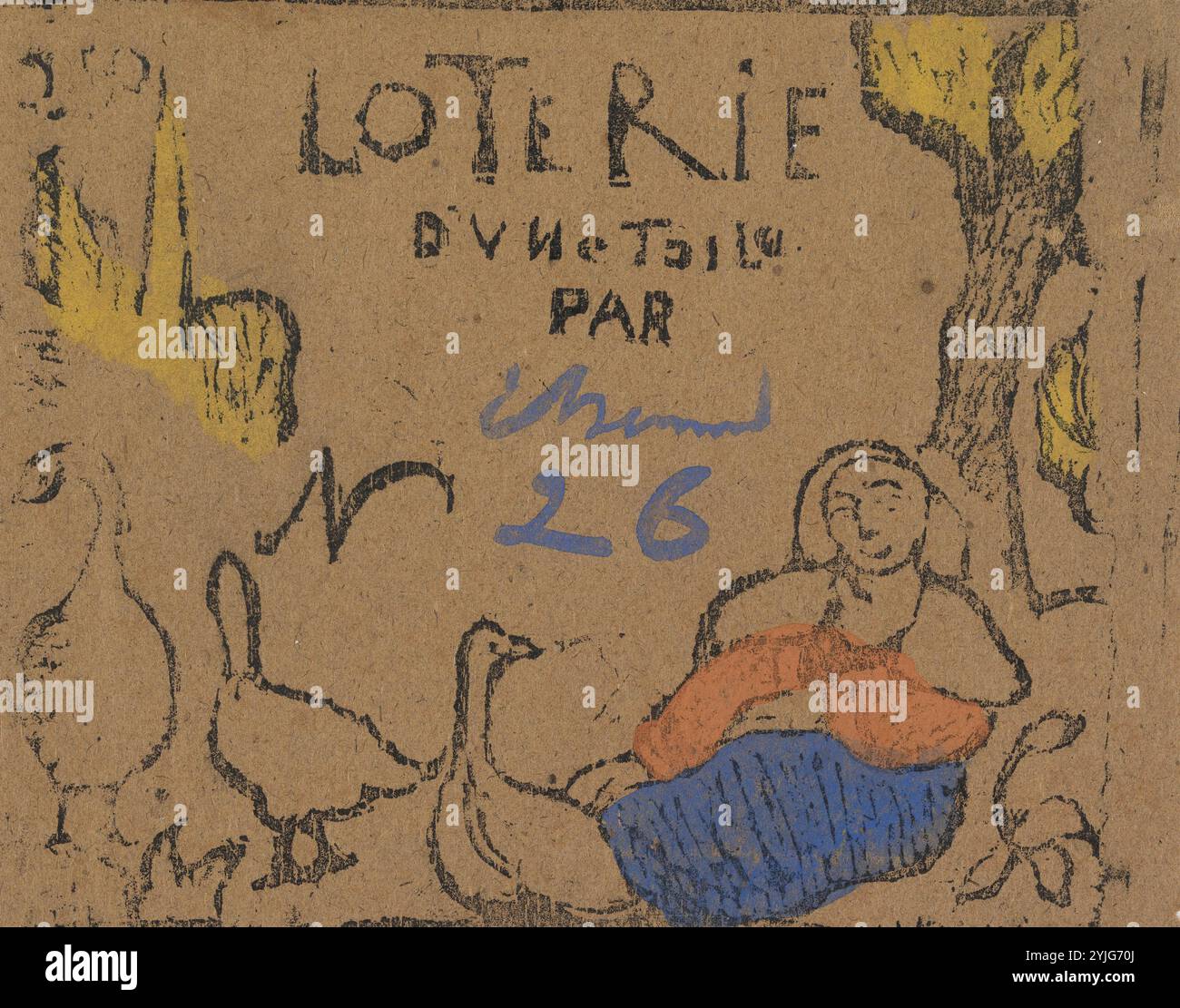 Biglietto della lotteria donna con oche (la femme aux oies). Dimensioni: 12,7 cm x 15,9 cm, 12,5 cm x 15 cm. Museo: Van Gogh Museum, Amsterdam. Autore: EMILE BERNARD. Foto Stock