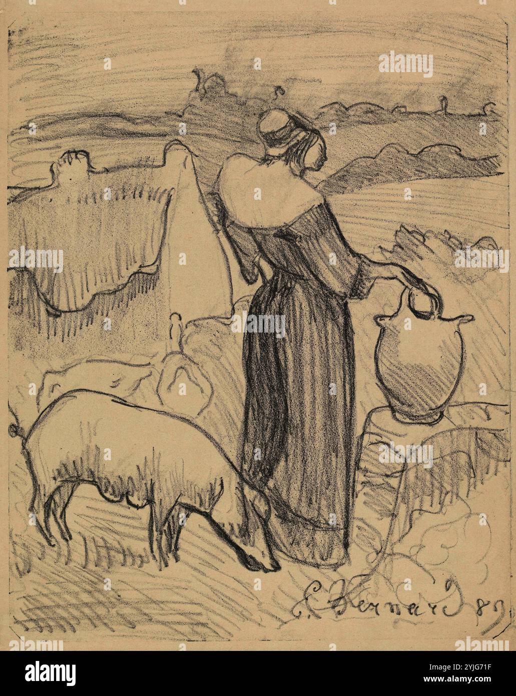 Bretone contadino o donna con una brocca (Paysanne breton o la femme à la cruche). Dimensioni: 32,5 cm x 25 cm, 30 cm x 24 cm. Museo: Van Gogh Museum, Amsterdam. Autore: EMILE BERNARD. Foto Stock