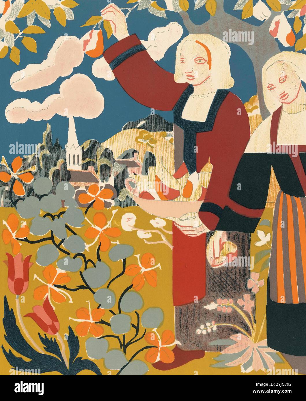 Donne bretone in un frutteto. Dimensioni: 60 cm x 49,8 cm, 50 cm x 41 cm. Museo: Van Gogh Museum, Amsterdam. Autore: EMILE BERNARD. Foto Stock