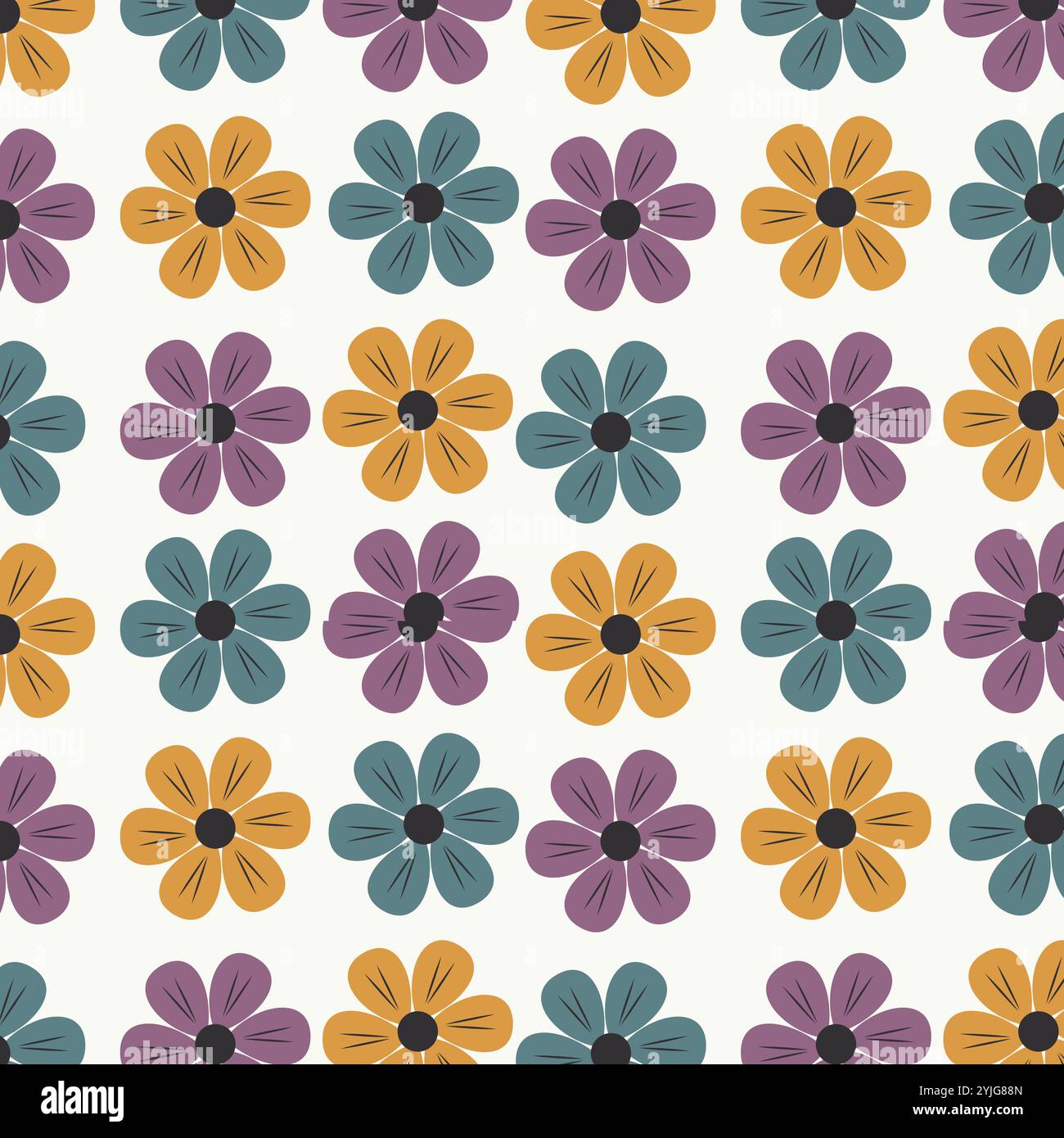 Motivo floreale senza cuciture con fiori colorati su sfondo bianco. Illustrazione Vettoriale