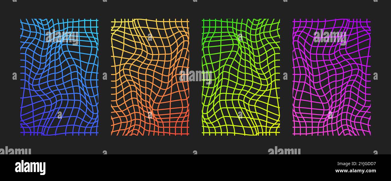 Scacchiera psichedelica. Sfondo a scacchi Gradient Trippy. Sfondo Groovy lineare. Illustrazione vettoriale hippie in stile Y2K. Vintage distorto Illustrazione Vettoriale
