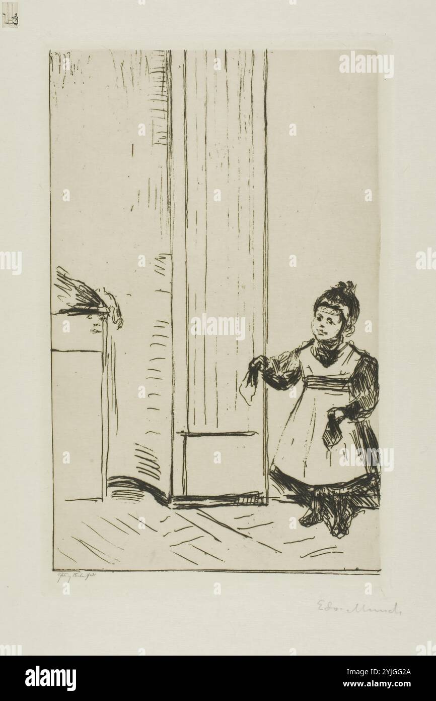 Interno con un bambino. Lothar Linde. Edvard Munch; norvegese, 1863-1944. Data: 1902. Dimensioni: 177 x 112 mm (immagine); 192 x 120 mm (piastra); 328 x 268 mm (foglio). Incisione su carta intrecciata con panna. Origine: Norvegia. Museo: Chicago Art Institute, FLORENCIA, USA. Foto Stock