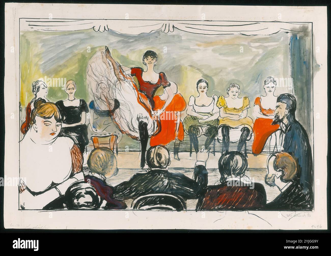 Tingletangle. Edvard Munch; norvegese, 1863-1944. Data: 1895. Dimensioni: 415 x 639 mm (immagine); 487 x 698 mm (foglio). Litografia in inchiostro nero, con aggiunte in pennello e acquerello rosso, blu, giallo, verde, arancione-marrone e grigio su carta tessuta avorio. Origine: Norvegia. Museo: Chicago Art Institute, FLORENCIA, USA. Foto Stock