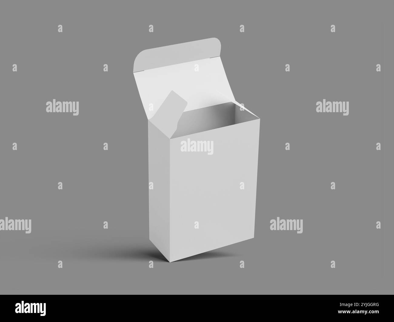 Packaging in cartone di alto livello Mockup 3D realistico con rendering su sfondo grigio Foto Stock