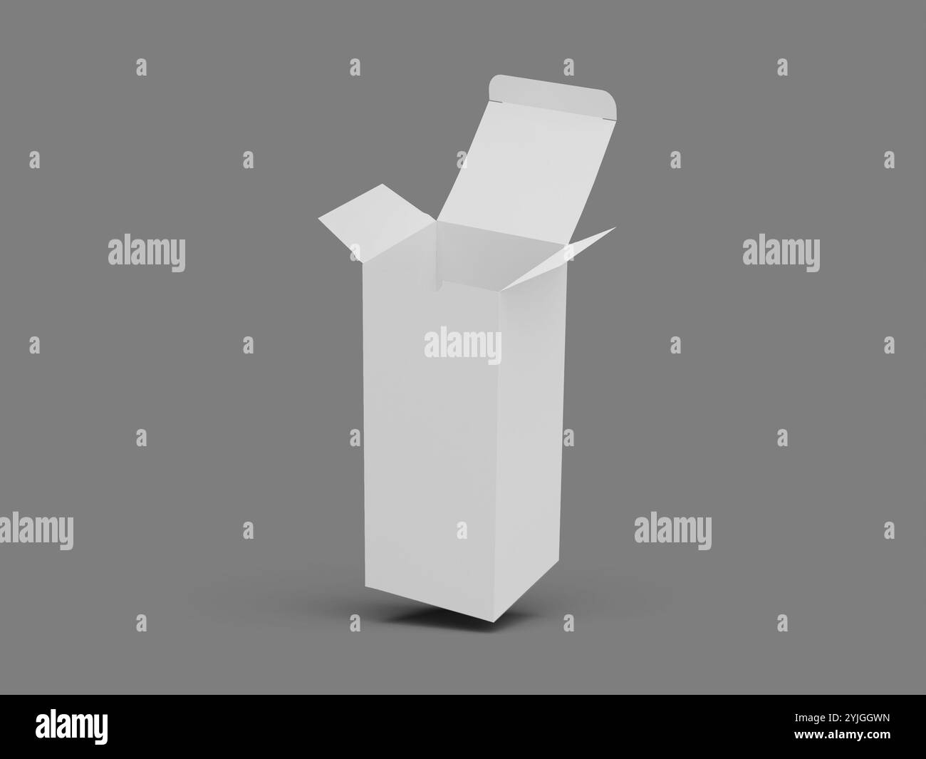 White Blank Box Packaging 3D Mockup su sfondo grigio Foto Stock
