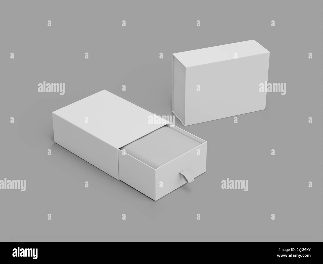Isometric White Blank 2 scatole Packaging 3D Render Mockup of Slide Box Foto Stock