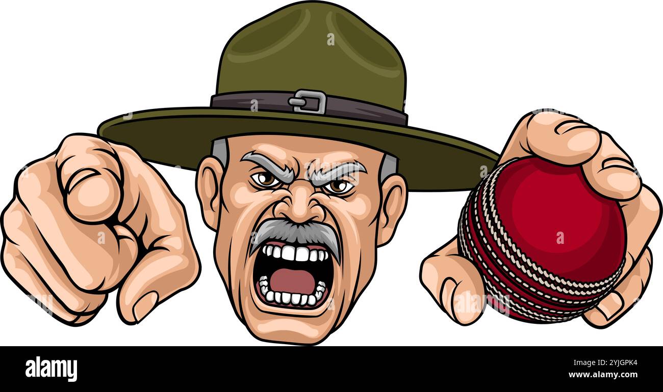 Istruttore di perforazione Sergente Bootcamp Cricket Mascot Illustrazione Vettoriale