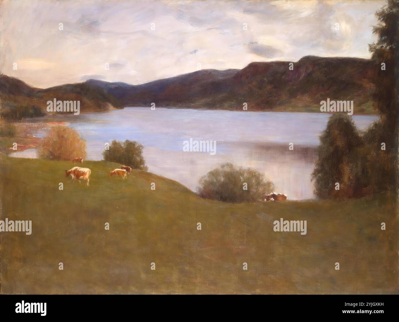 'Paesaggio con un lago". Norvegia, 1895. Dimensioni: 101x134 cm. Museo: Membro Hermitage di San Pietroburgo. Autore: ERIK WERENSKIOLD. Foto Stock