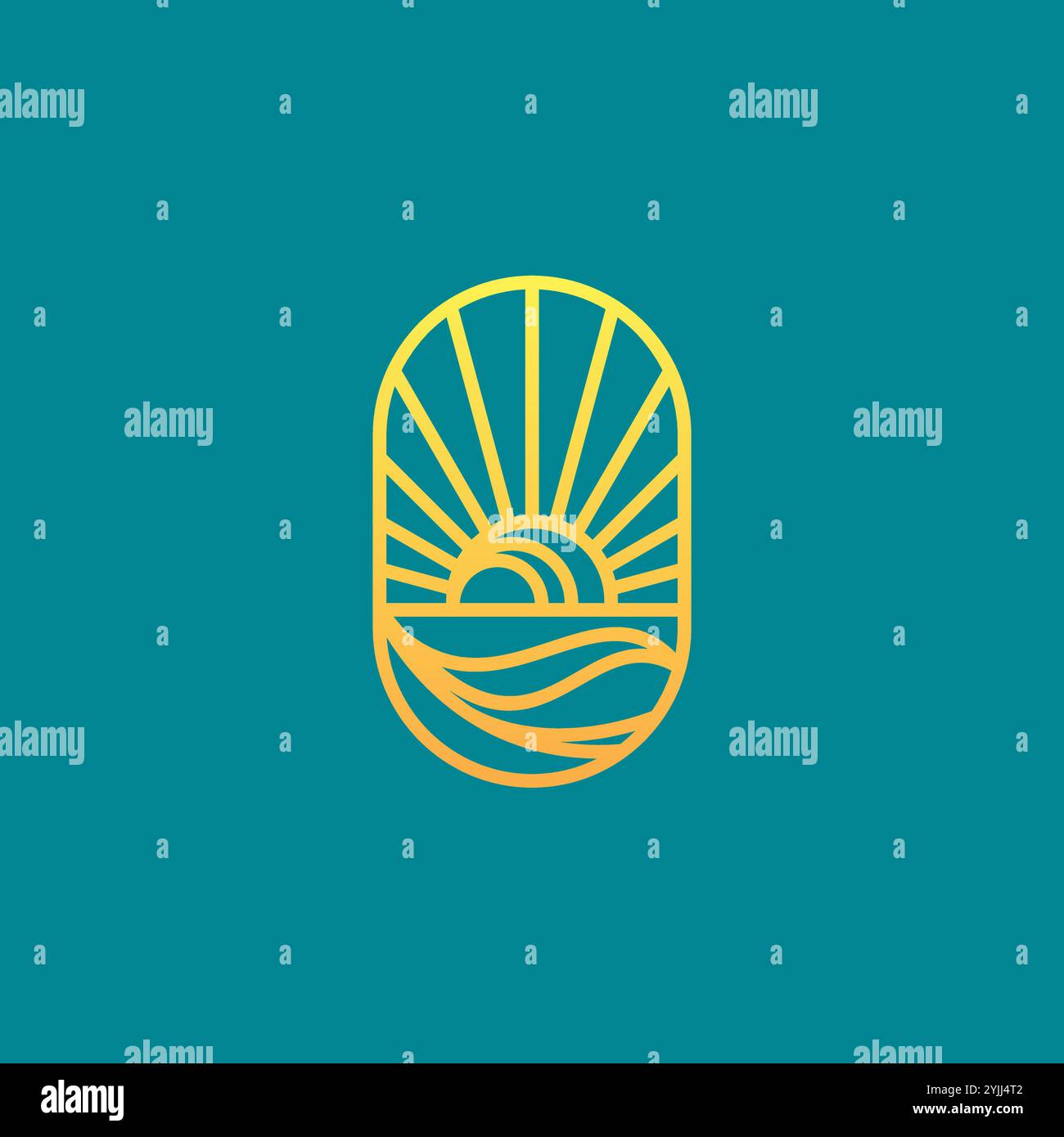 Vettoriale con logo Sunset. Logo Sun con design vettoriale delle onde marine Illustrazione Vettoriale