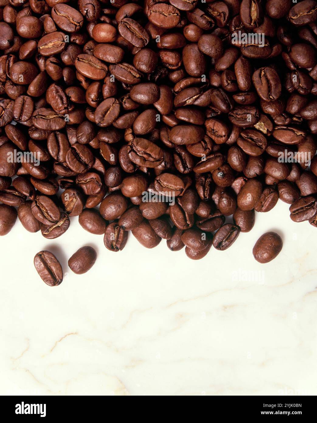 Natura morta. Cibo. Chicchi di caffè tostati. (Coffea arabica). Foto Stock