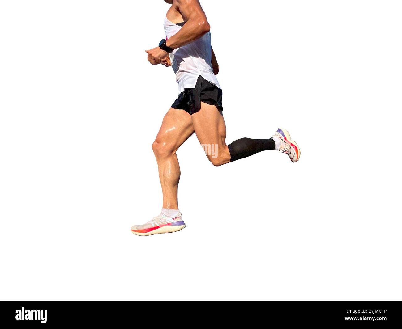 maratona di running maschile isolata su sfondo bianco Foto Stock
