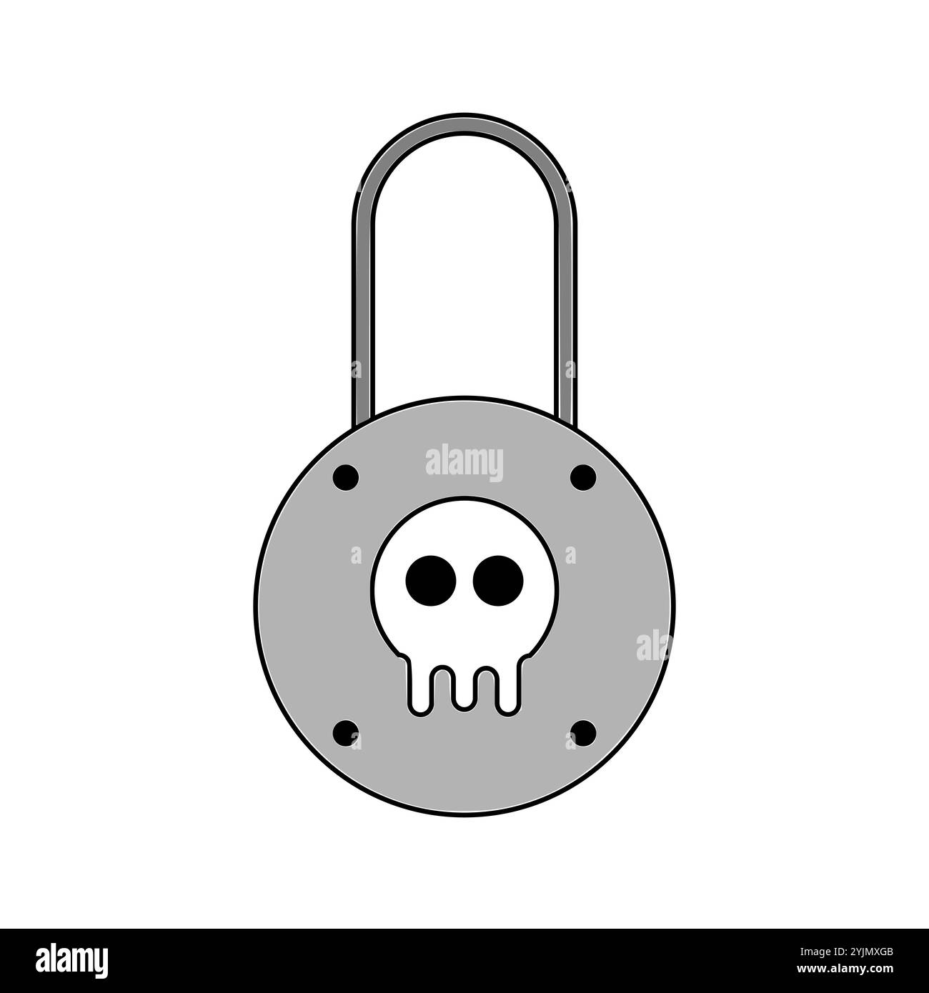 Icona blocco cranio dal design unico. Un esclusivo design con lucchetto caratterizzato da un motivo teschio che simboleggia la sicurezza con un tocco di audacia. Illustrazione Vettoriale