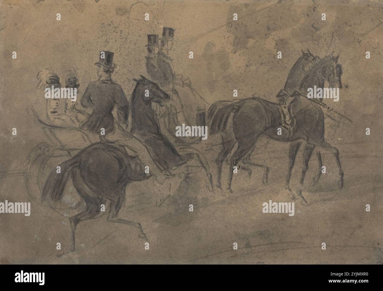 Constantin Guys, francese, 1805 - 1892, un carrello aperto, lavaggio nero su carta tessuta, totale: 19,5 x 28 cm (7 11, 16 x 11 pollici Foto Stock