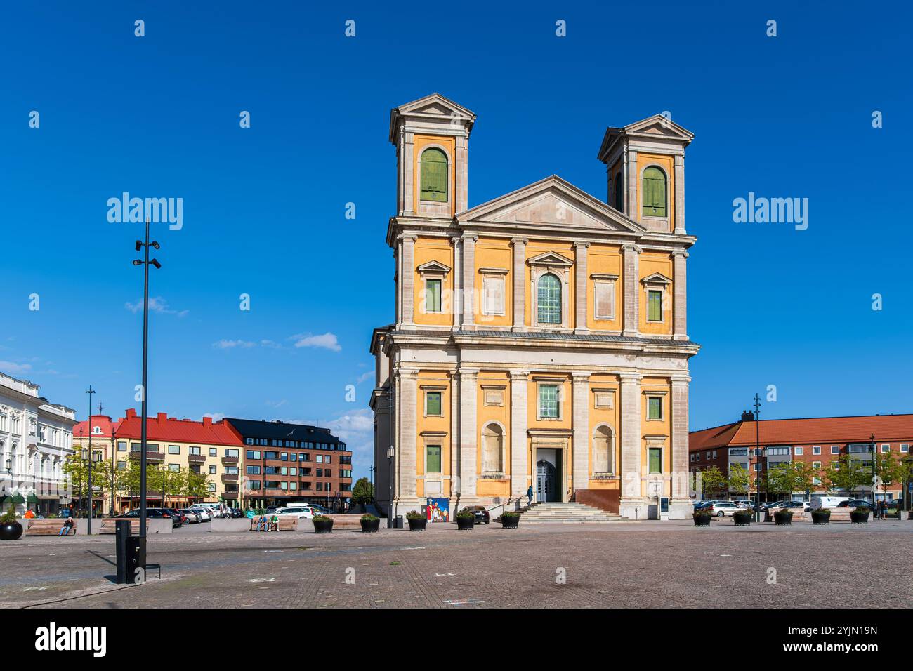 Chiesa di Fredrik (Fredrikskyrkan) su Stortorget, la piazza principale o del mercato, nel centro storico di Karlskrona, Blekinge län, Svezia. Foto Stock