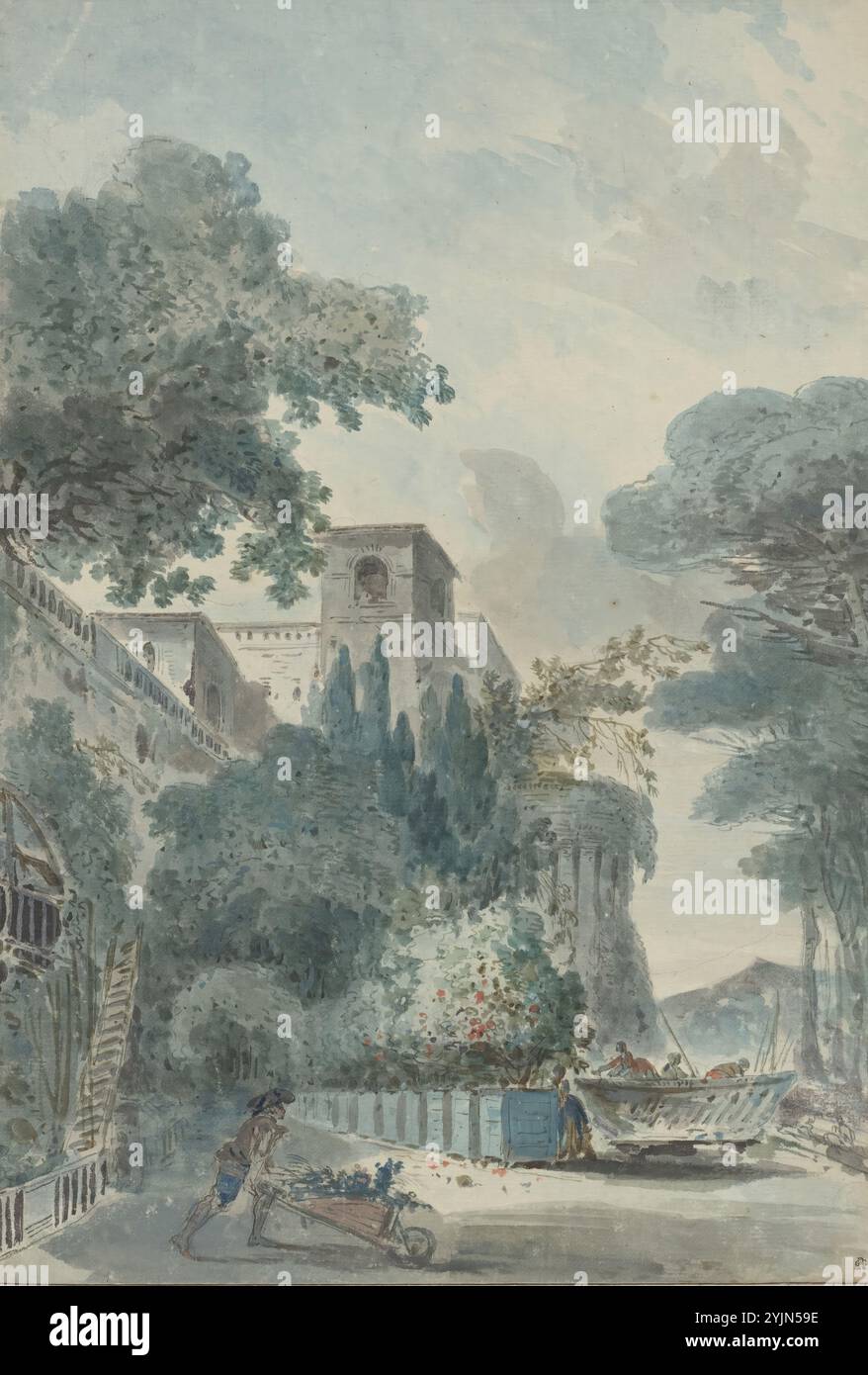 Francese XVIII secolo, l'Allee de Grenadiers, ultimo terzo XVIII secolo, acquerello accresciuto con gouache, totale: 36 x 24,8 cm (14 3, 16 x 9 3, 4 pollici Foto Stock