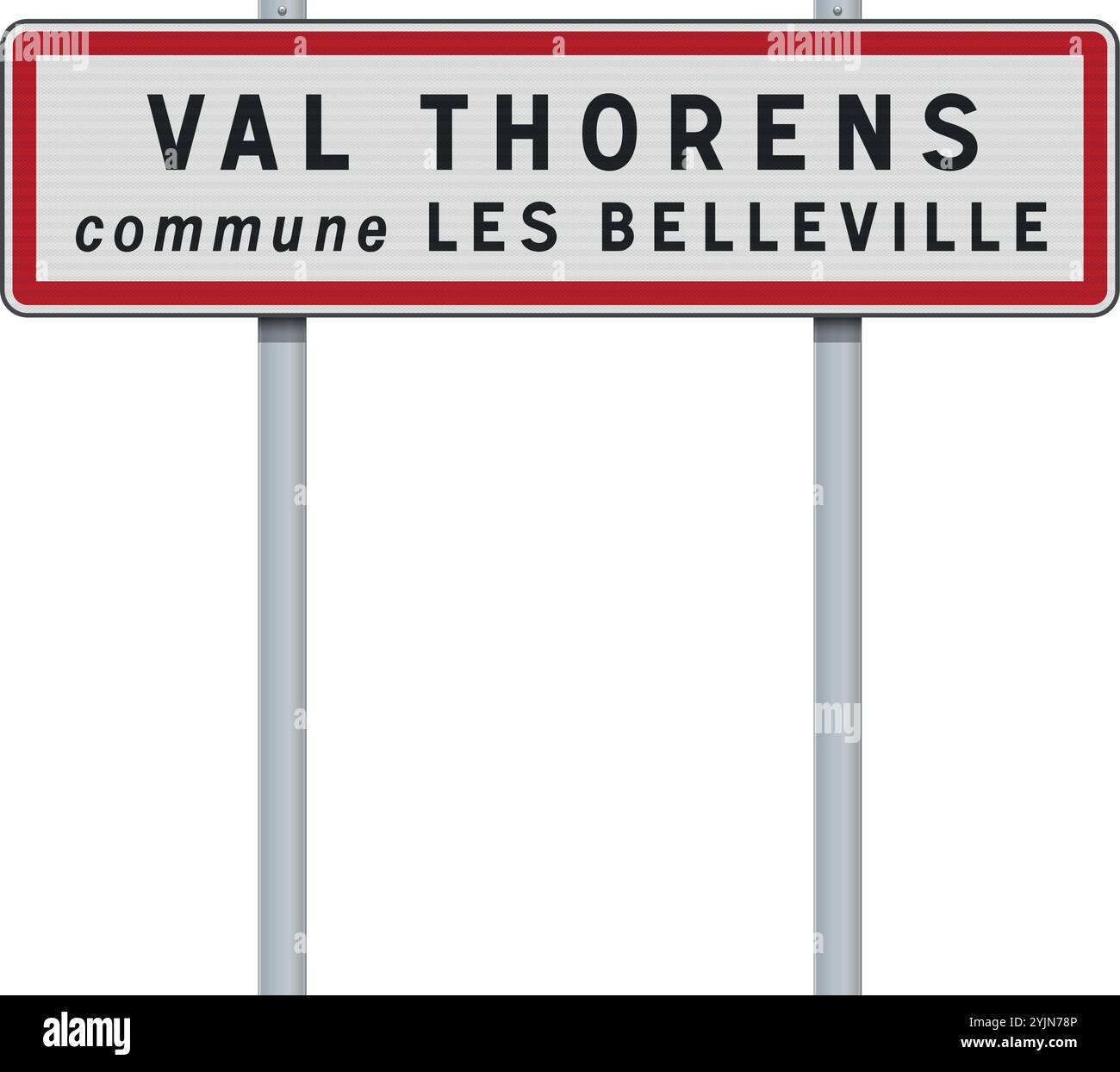 Illustrazione vettoriale della stazione sciistica di Val Thorens (comune di Les Belleville) segnaletica stradale di ingresso su pali metallici Illustrazione Vettoriale
