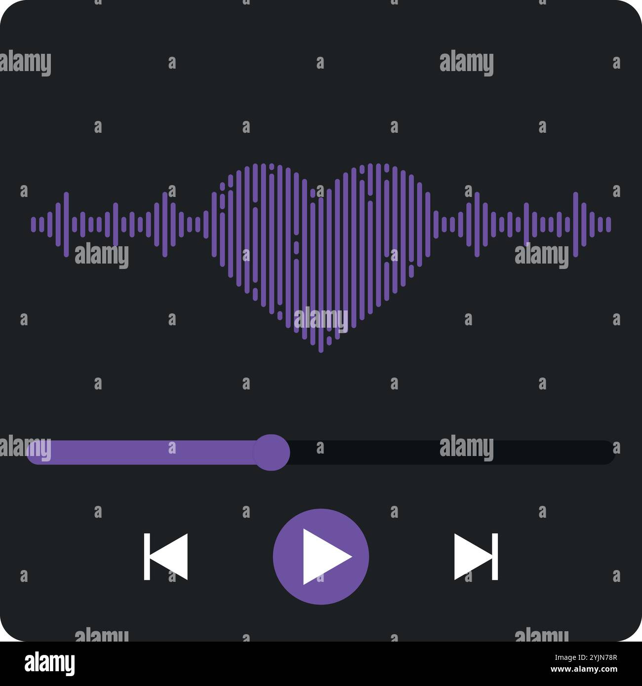 Interfaccia lettore musicale con logo Sound Wave Heart. Illustrazione vettoriale Illustrazione Vettoriale