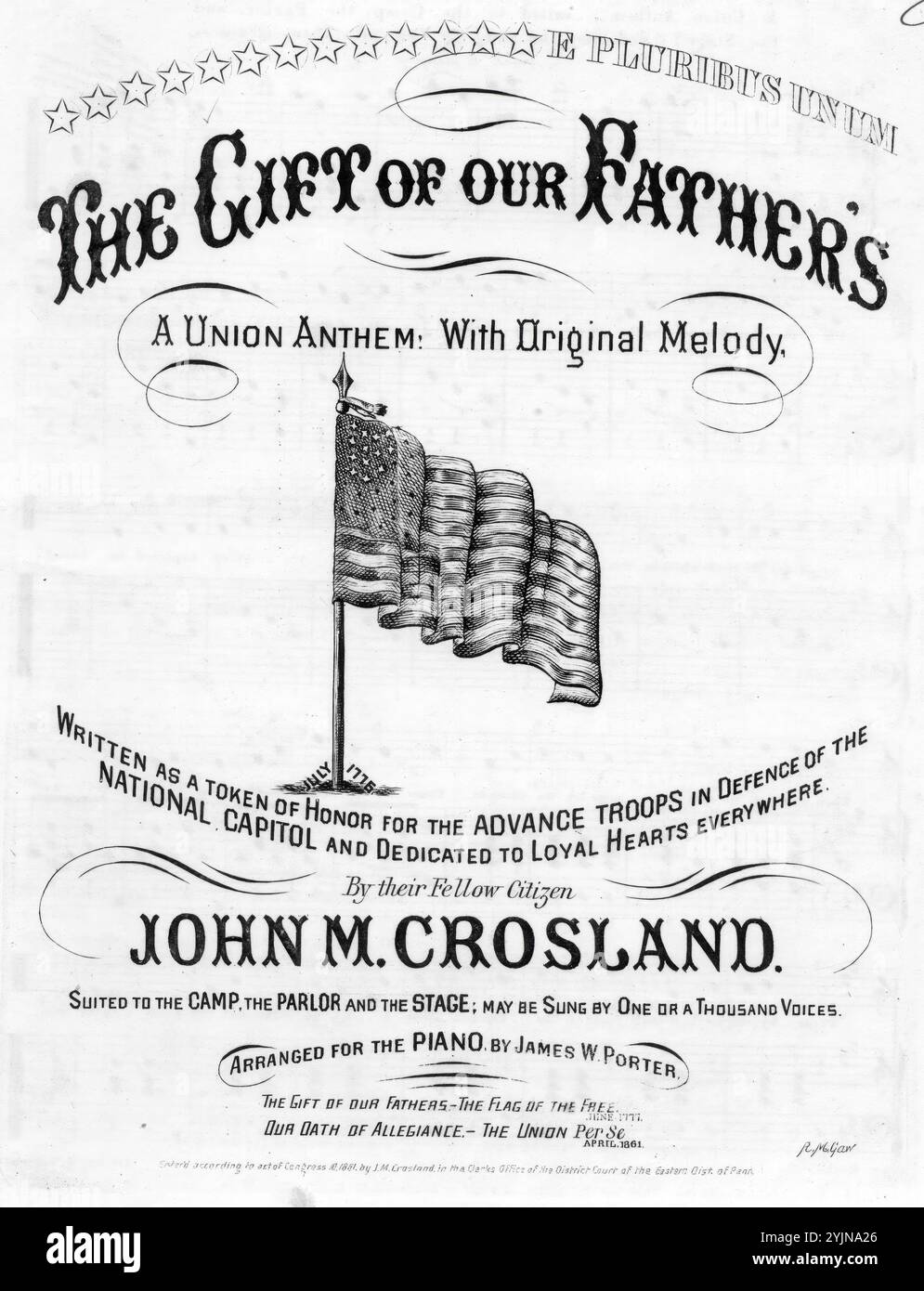 The Gift of Our Father's, Crossland, John M. (compositore), 1861., Flags, Stati Uniti, Pictorial Works, Stati Uniti, storia, Guerra civile, 1861-1865, Songs and Music, Songs with piano, Choruses, Secular (Unison) with piano, National Music, Stati Uniti, Washington (D.C.), History, Civil War, 1861-1865, Songs and Music, Popular Songs of the Day, Songs and Music, War and Conflict, Civil War and Reconstruction (1861-1877), Music Associated with the Union Side, spartiti Foto Stock