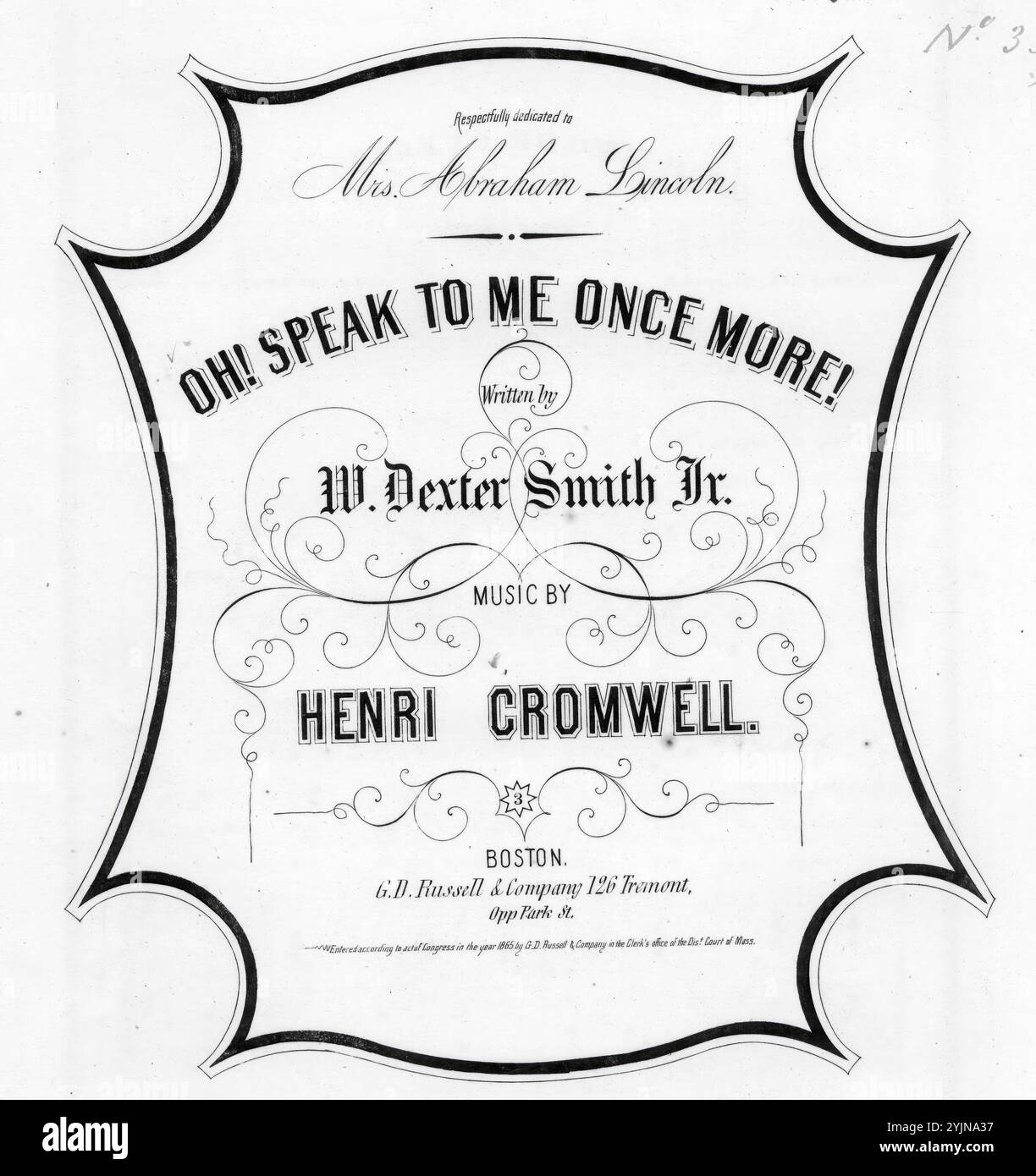 Oh! Parlami ancora una volta, Cromwell, Henri (compositore), Smith, Dexter, 1842?-1909 (paroliere), G. D. Russell & Company, Boston, 1865., Stati Uniti, storia, Civil War, 1861-1865, canzoni e musica, cori, secolari (voci miste, 4 parti) con pianoforte, Lincoln, Abraham, 1809-1865, morte e sepoltura, canzoni e musica, Lincoln, Mary Todd, 1818-1882, canzoni e musica, canzoni popolari del giorno, canzoni e musica, guerra e conflitto, guerra civile e ricostruzione (1861-1877), musica associata al lato dell'Unione, spartiti Foto Stock