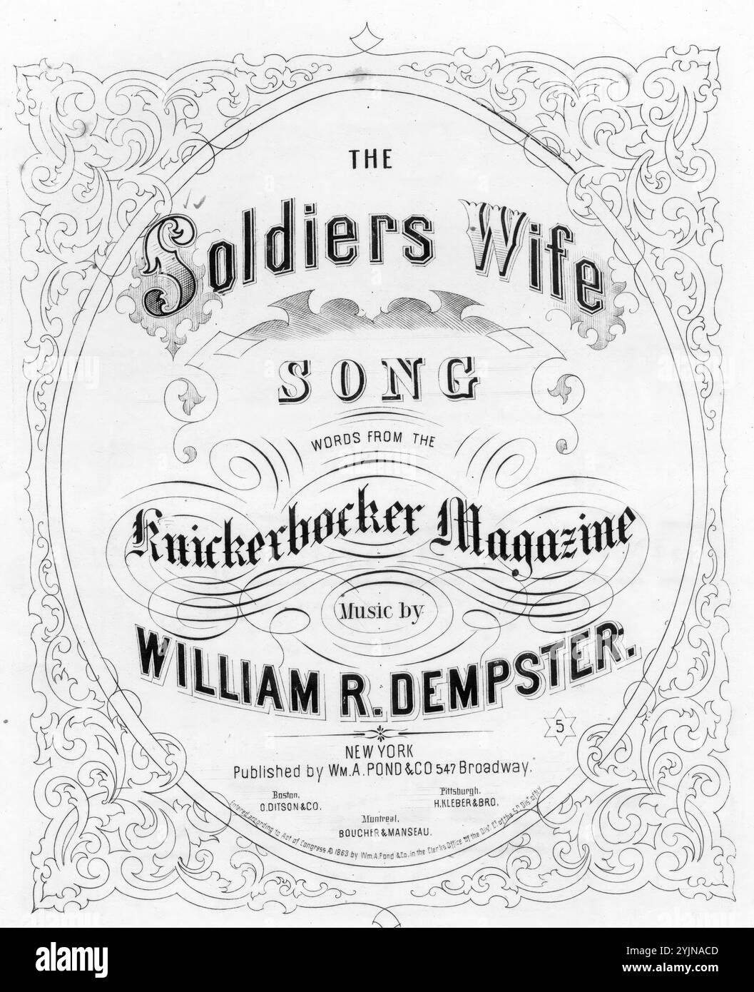 La moglie del soldato, Dempster, William R. (compositore), WM. A. Pond & Co., New York, 1863., Stati Uniti, storia, Civil War, 1861-1865, canzoni e musica, canzoni con pianoforte, Stati Uniti, storia, Guerra civile, 1861-1865, donne, canzoni e musica, coniugi militari, Stati Uniti, Songs and Music, Popular Songs of the Day, Songs and Music, War and Conflict, Civil War and Reconstruction (1861-1877), Music Associated with the Union Side, spartiti Foto Stock
