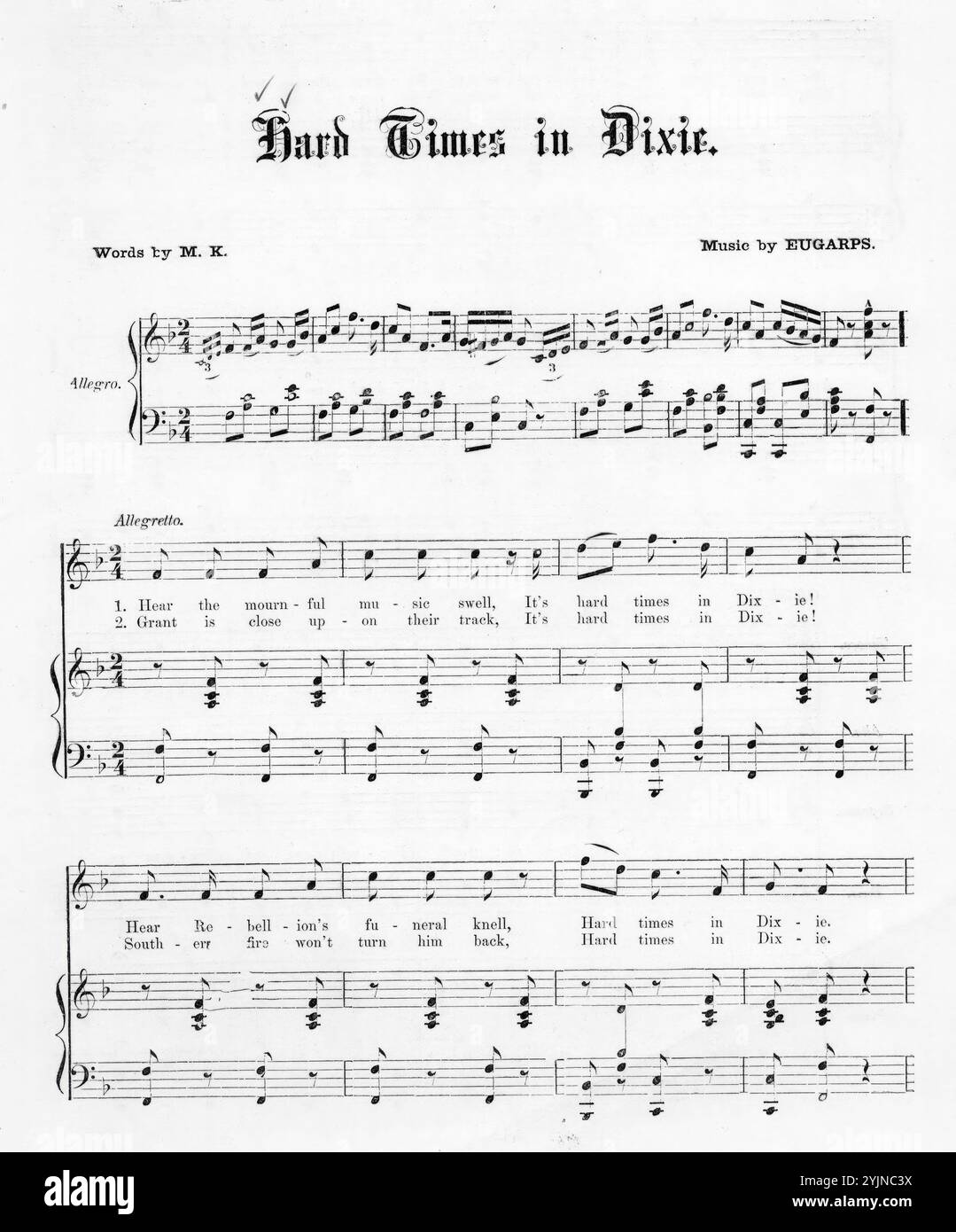 Hard Times in dixie, K., M. (paroliere), Eugarps (compositore), Stati Uniti, storia, Guerra civile, 1861-1865, canzoni e musica, cori, secolare (voci miste, 4 parti) con pianoforte, Sartiti, cataloghi, Grant, Ulysses S. (Ulysses Simpson), 1822-1885, Songs and Music, Lincoln, Abraham, 1809-1865, Songs and Music, Butler, Benjamin F. (Benjamin Franklin), 1818-1893, Songs and Music, Popular Songs of the Day, Songs and Music, War and Conflict, Civil War and Reconstruction (1861-1877), senza copertina, Music Associated with the Union Side, spartiti Foto Stock