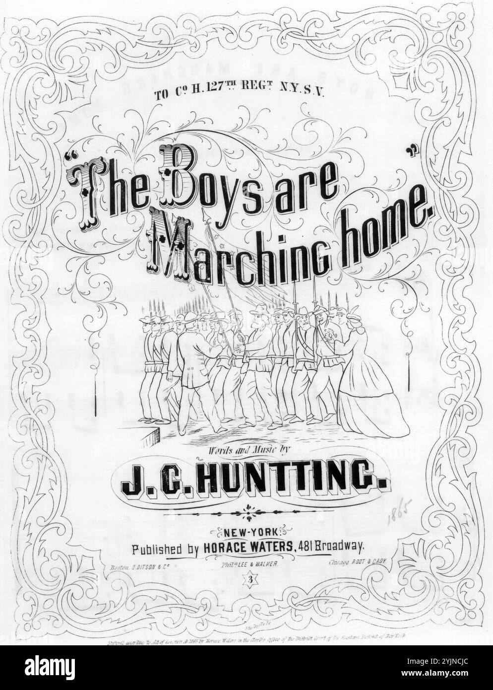 I ragazzi stanno marciando a casa, Huntting, J. G. (compositore), Huntting, J. G. (paroliere), Horace Waters, New York, 1865., Stati Uniti, storia, Civil War, 1861-1865, canzoni e musica, cori (voci miste, 4 parti) con pianoforte, Stati Uniti, storia, Guerra civile, 1861-1865, pace, canzoni e musica, Stati Uniti. Esercito. New York Infantry Regiment, 127th (1862-1865), Songs and Music, Popular Songs of the Day, Songs and Music, War and Conflict, Civil War and Reconstruction (1861-1877), Music Associated with the Union Side, spartiti Foto Stock