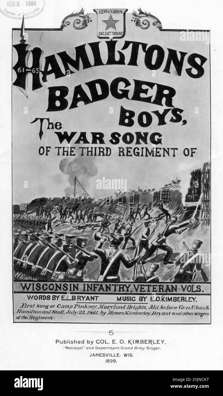 Hamilton's Badger Boys, Kimberly, E. O. (compositore), Taylor, J. S. (arrangiatore), Bryant, E. E. E. (paroliere), col. E. O. Kimberly, Janesville, 1899., Stati Uniti, storia, Civil War, 1861-1865, canzoni e musica, cori, secolari (Unison) con pianoforte, canzoni di guerra, Stati Uniti, musica patriottica, Stati Uniti, Stati Uniti. Esercito. Wisconsin Infantry Regiment, 3rd (1861-1865), Songs and Music, Hamilton, Charles Smith, 1822-1891, Songs and Music, Maryland Heights (MD.), Songs and Music, Stati Uniti, storia, Guerra civile, 1861-1865, campagne, opere pittoriche, canzoni popolari del giorno, canzoni e musica, W. Foto Stock