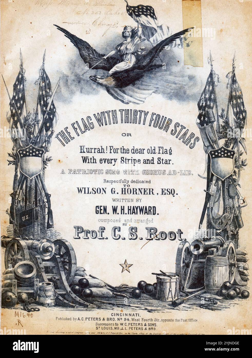 La bandiera con trentaquattro stelle, o Hurrah per la cara vecchia bandiera con ogni striscia e stella, Root, C. S. (compositore), Root, C. S. (arrangiatore), Hayward, W. H. (paroliere), A. C. Peters & Bro., Cincinnati, 1862., Stati Uniti, storia, Civil War, 1861-1865, canzoni e musica, Flags, Stati Uniti, canzoni e musica, canzoni con pianoforte, canzoni popolari del giorno, canzoni e musica, guerra e conflitto, guerra civile e ricostruzione (1861-1877), musica associata al lato dell'Unione, spartiti Foto Stock