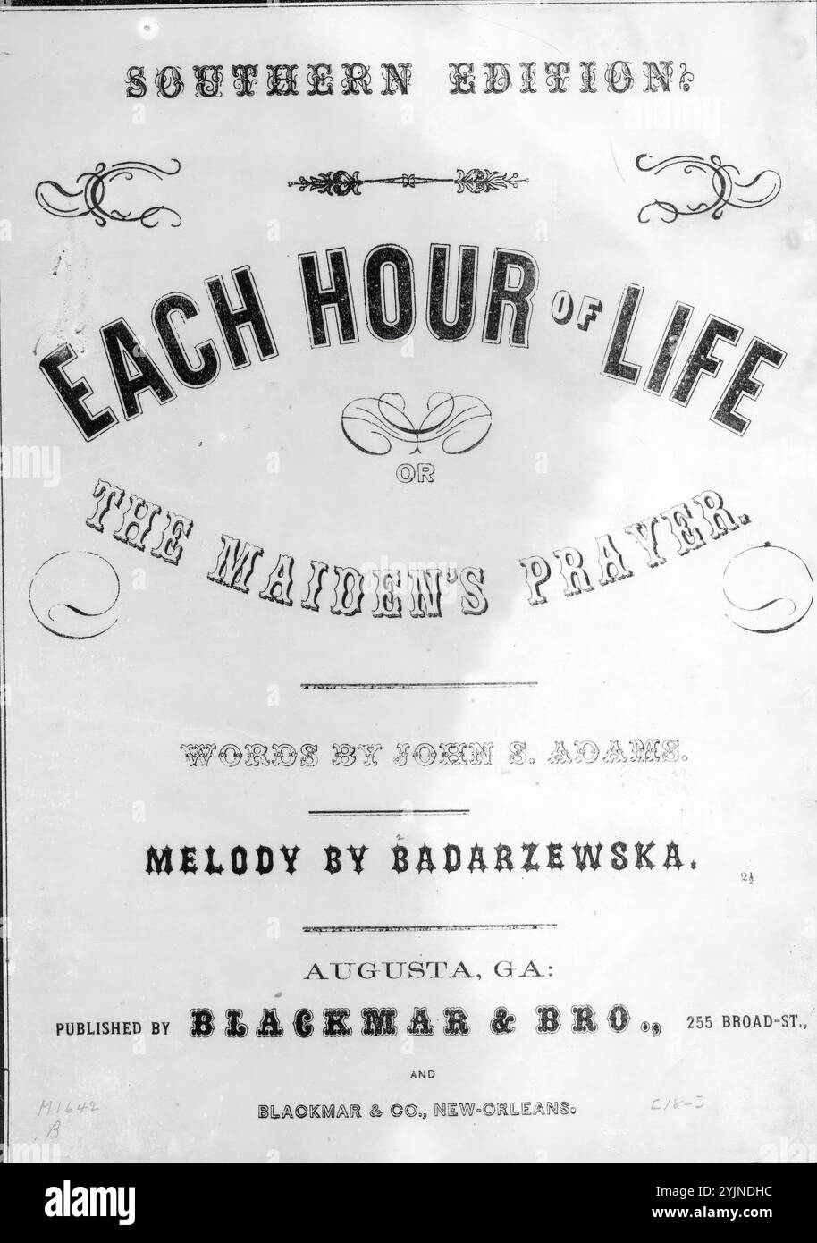 La preghiera della Vergine, Badarzewska, (compositore), Adams, John S. (paroliere), Blackmar & Bro., Augusta., Stati Uniti, storia, Guerra civile, 1861-1865, canzoni e musica, canzoni con pianoforte, Stati Uniti, storia, Civil War, 1861-1865, Social aspects, Songs and Music, Popular Songs of the Day, Songs and Music, War and Conflict, Civil War and Reconstruction (1861-1877), Music Associated with the Confederate Side, spartiti Foto Stock