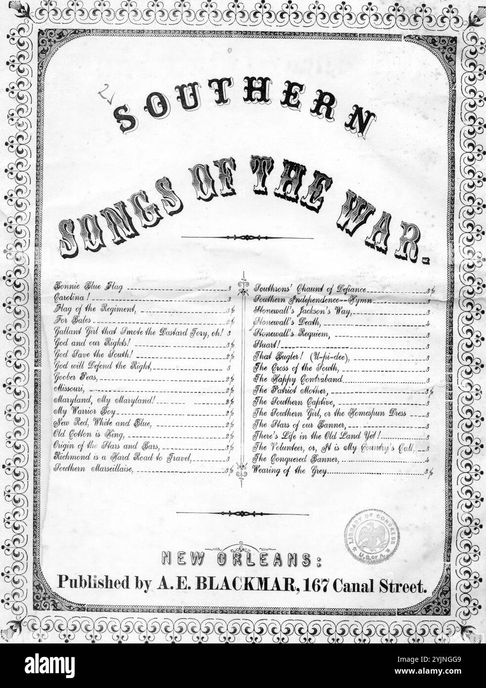 Stonewall's requiem, Deeves, M. (compositore), A. E. Blackmar, New Orleans, 1865., Stati Uniti, storia, Guerra civile, 1861-1865, canzoni e musica, Jackson, Stonewall, 1824-1863, morte e sepoltura, canzoni e musica, canzoni con pianoforte, Spartiti, cataloghi, Chancellorsville, Battle of, Chancellorsville, Virginia, 1863, Songs and Music, canzoni popolari del giorno, canzoni e musica, guerra e conflitto, guerra civile e ricostruzione (1861-1877), musica associata al lato confederato, spartiti Foto Stock