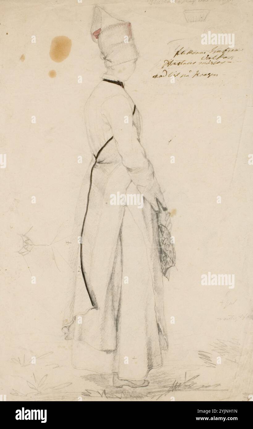 Ekman, Robert Wilhelm, lavoro, donna in abito nazionale, disegno, 38 cm x 23,5 cm Foto Stock