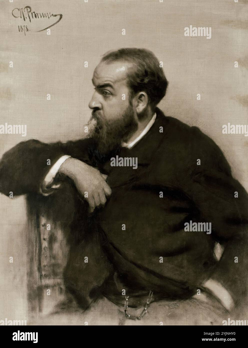 Rafail Levitsky, AN, mezzo corpo, profilo, schienale, quadranti, 89 cm x 69 cm, Ilya Yefimovich Repin 1844 – 1930, pittore russo di origine Ucraina, Repin, Ilja Jefimovitš, Ritratto del, Rafail S. Levitski, 1878, olio su tela, pittura, RITRATTO, uomo Foto Stock