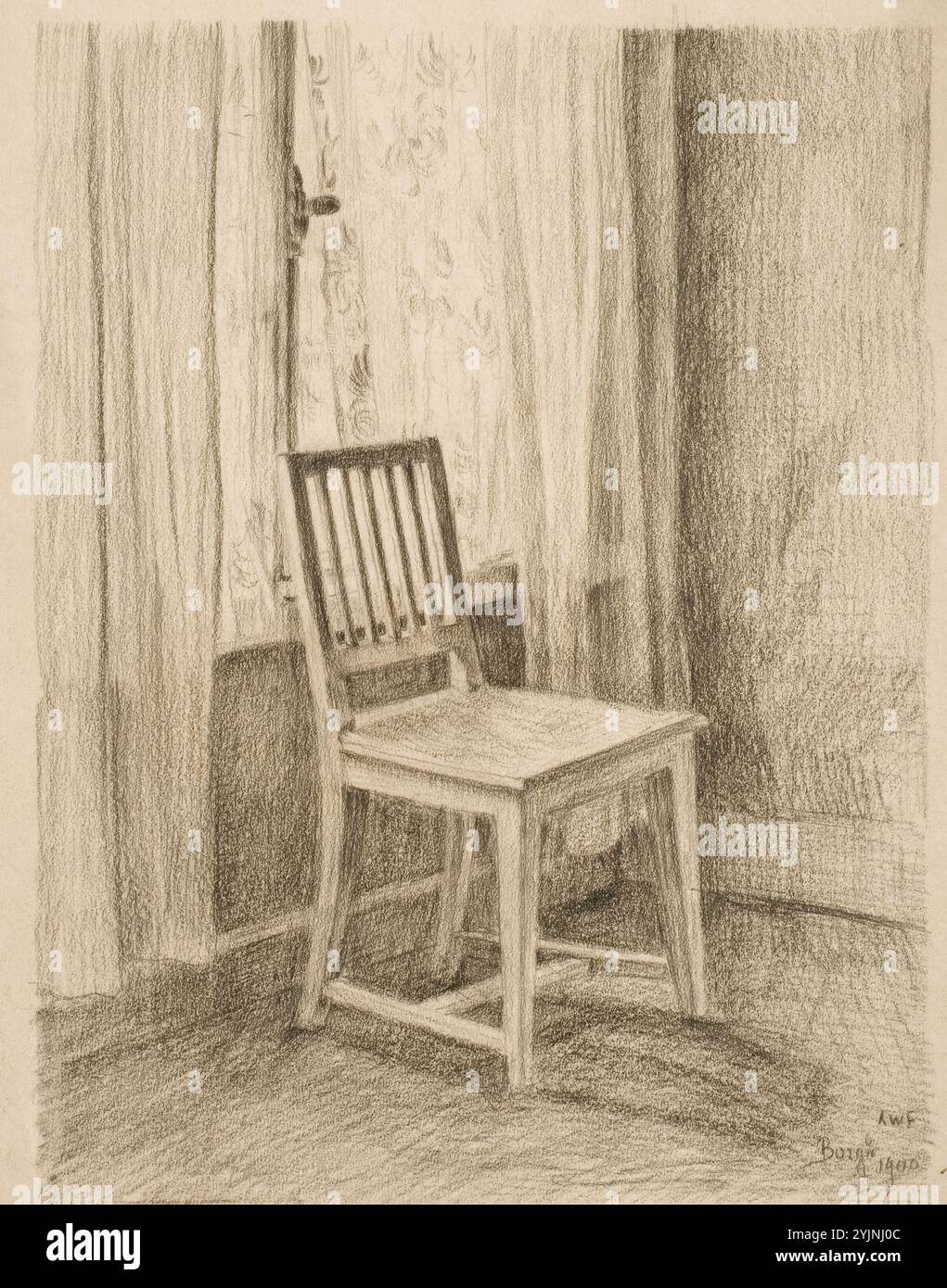 Finch, Alfred William, lavoro, sedia davanti alla finestra, gesso nero, disegno, 38 cm x 28,2 cm Foto Stock