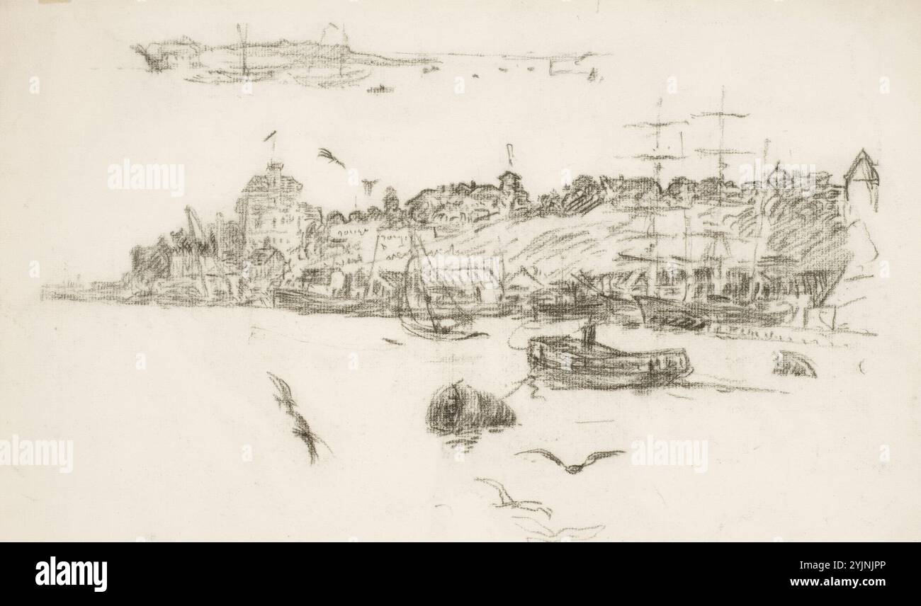 Finch, Alfred William, Work, Helsingin Etelä-satama, gesso nero, disegno, 30 cm x 38 cm Foto Stock