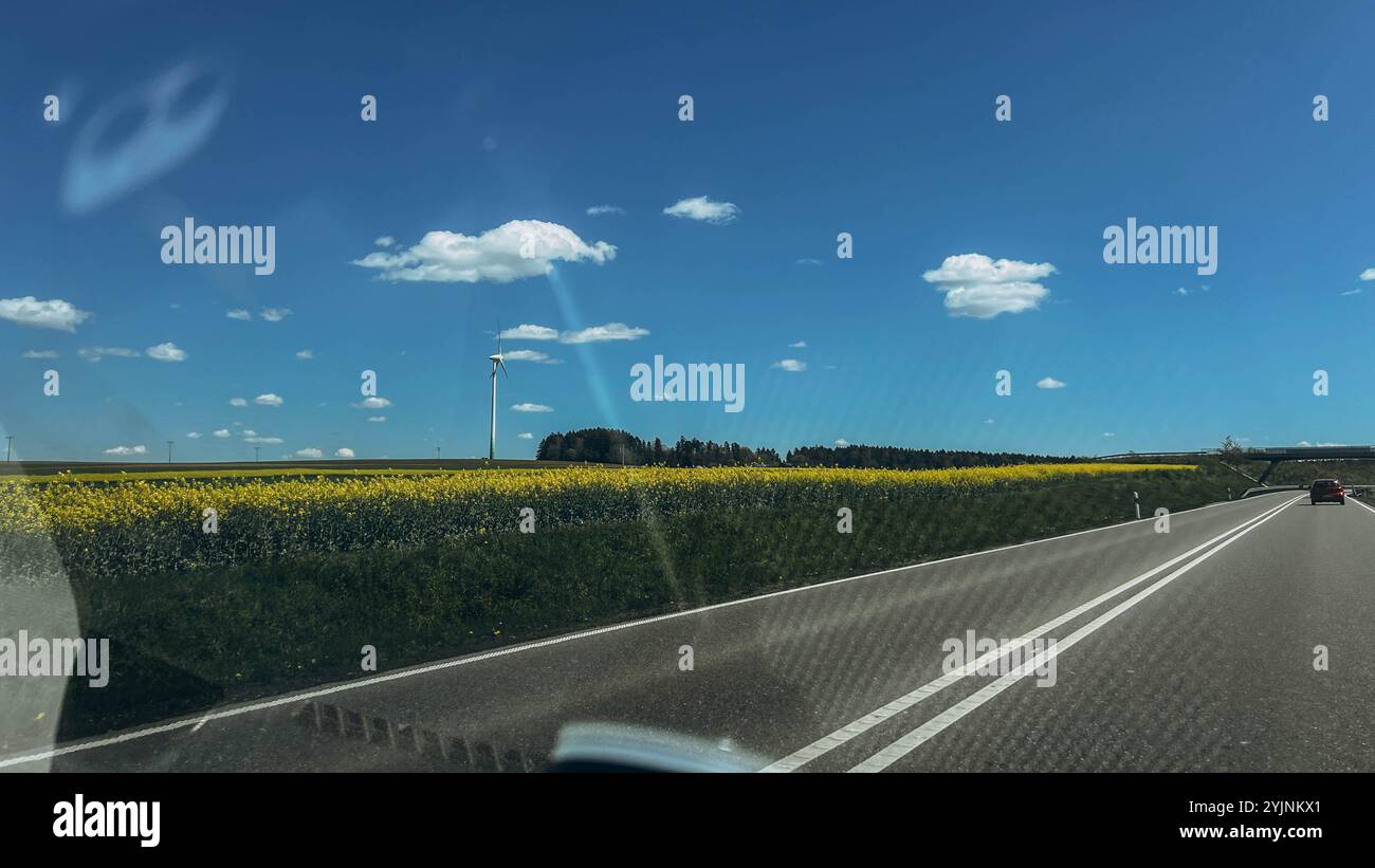 Panorama stradale nelle soleggiate giornate estive in campagna. Foto di alta qualità Foto Stock