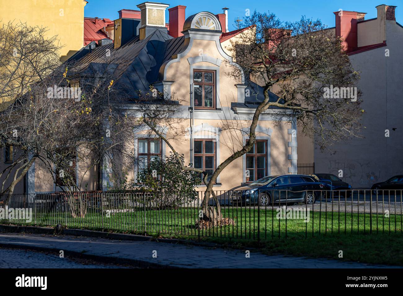 L'annesso alla casa Frobel sulla passeggiata meridionale nel mese di novembre a Norrköping. Norrköping è una storica città industriale della Svezia. Foto Stock