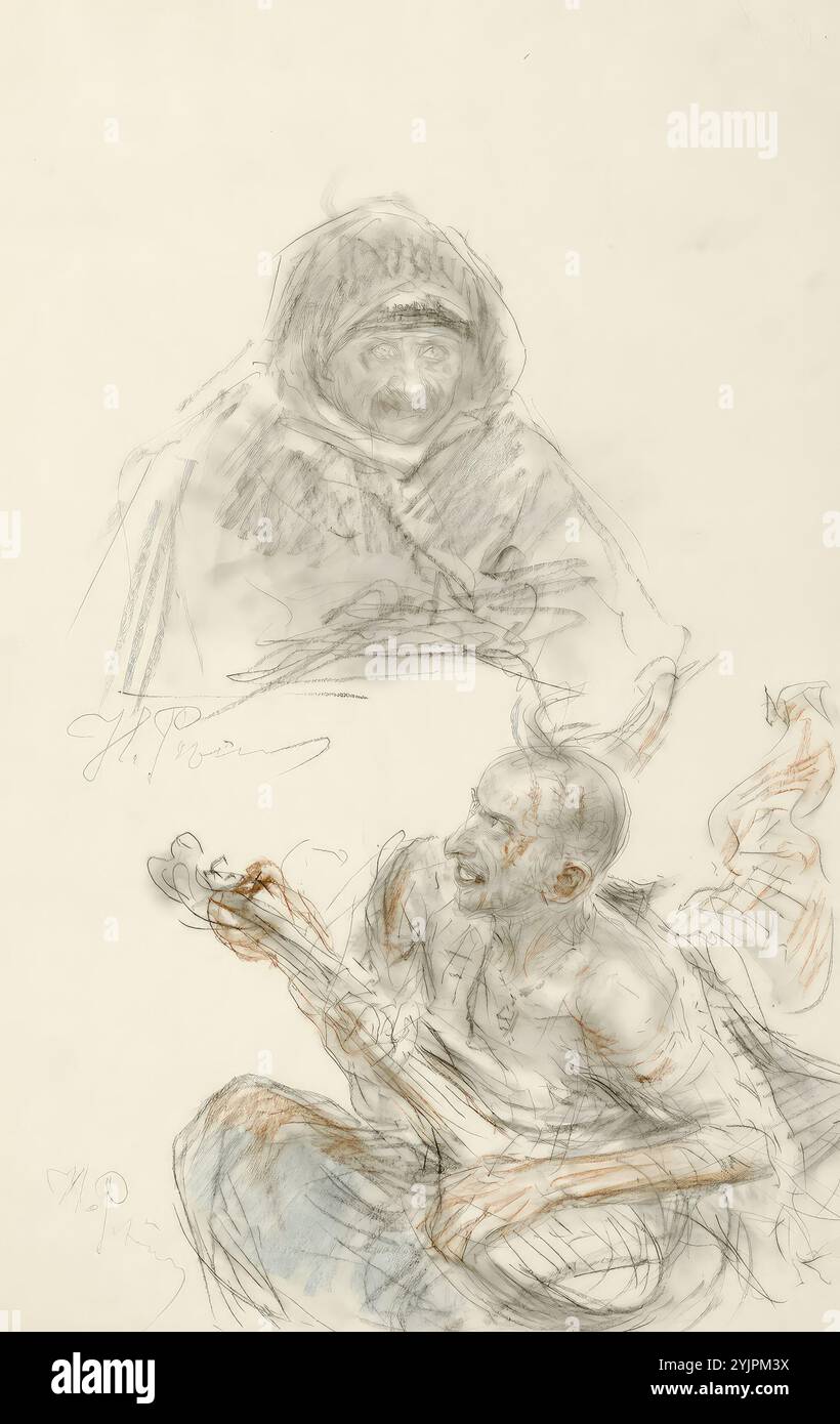 Repin, Ilja Jefimovitš, lavoro, figure maschili, esercizio per cosacchi del Mar Nero, schizzo 1890s - 1910s, pastello, disegno, 35,7 cm x 22,3 cm, 5, 6, 2000 Foto Stock
