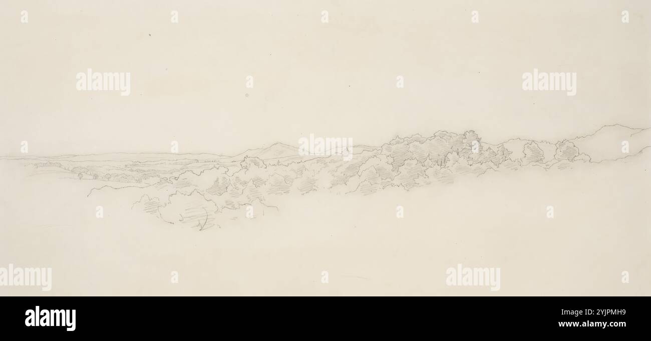 Holmberg, Werner, lavoro, ampio paesaggio con colline e foreste decidue, circa 1855, disegno, PAESAGGIO, foreste, colline, 18,5 cm x 38,5 cm Foto Stock