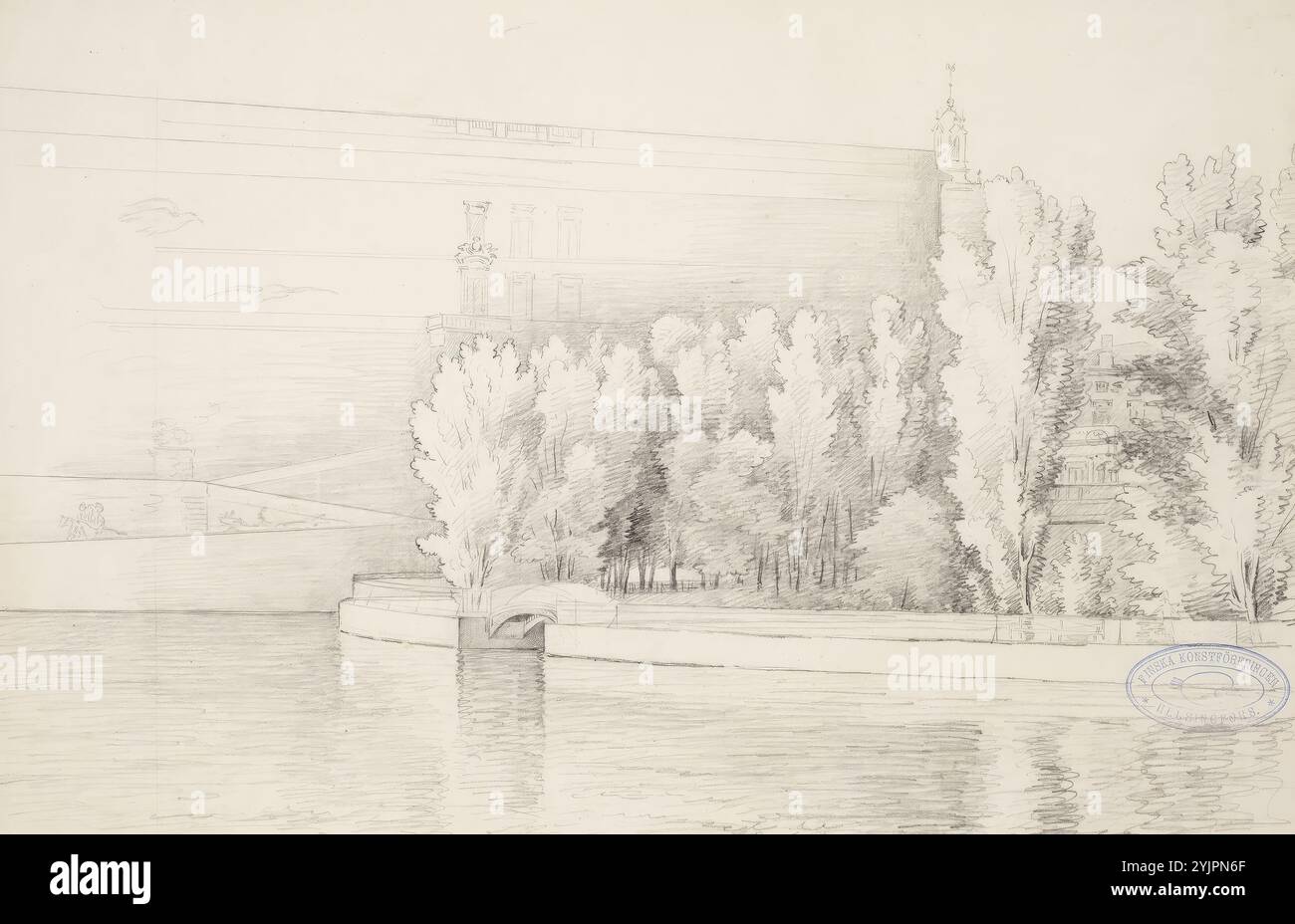 Wright, Magnus von, Work, Castello di Stoccolma, 1845, disegno, 27 cm x 38 cm Foto Stock