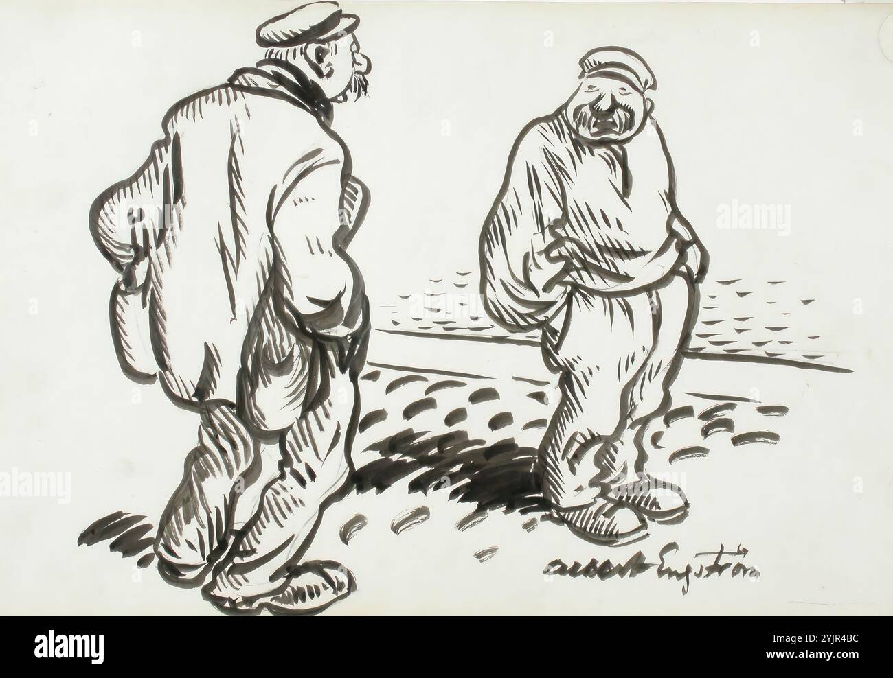 Engström, Albert, Work, Jätkien kesken, caricatura, disegno pennello, disegno, 28,4 cm x 45, 1 cm Foto Stock