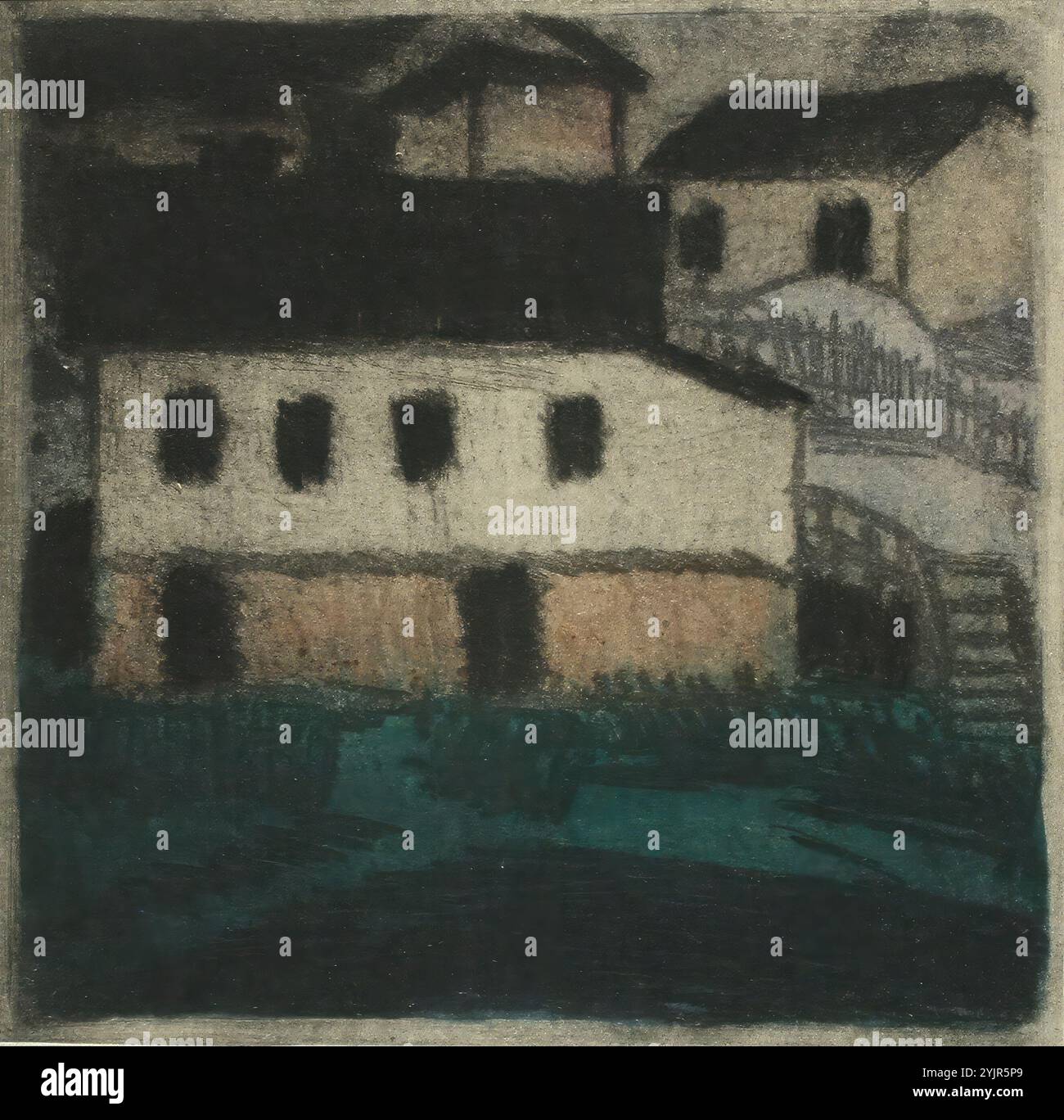 Lönnberg, William, Work, Houses on the shore, 1914, incisione su terreno tenero, grafica, larghezza piastra 18,6 cm, altezza piastra 18,4 cm Foto Stock