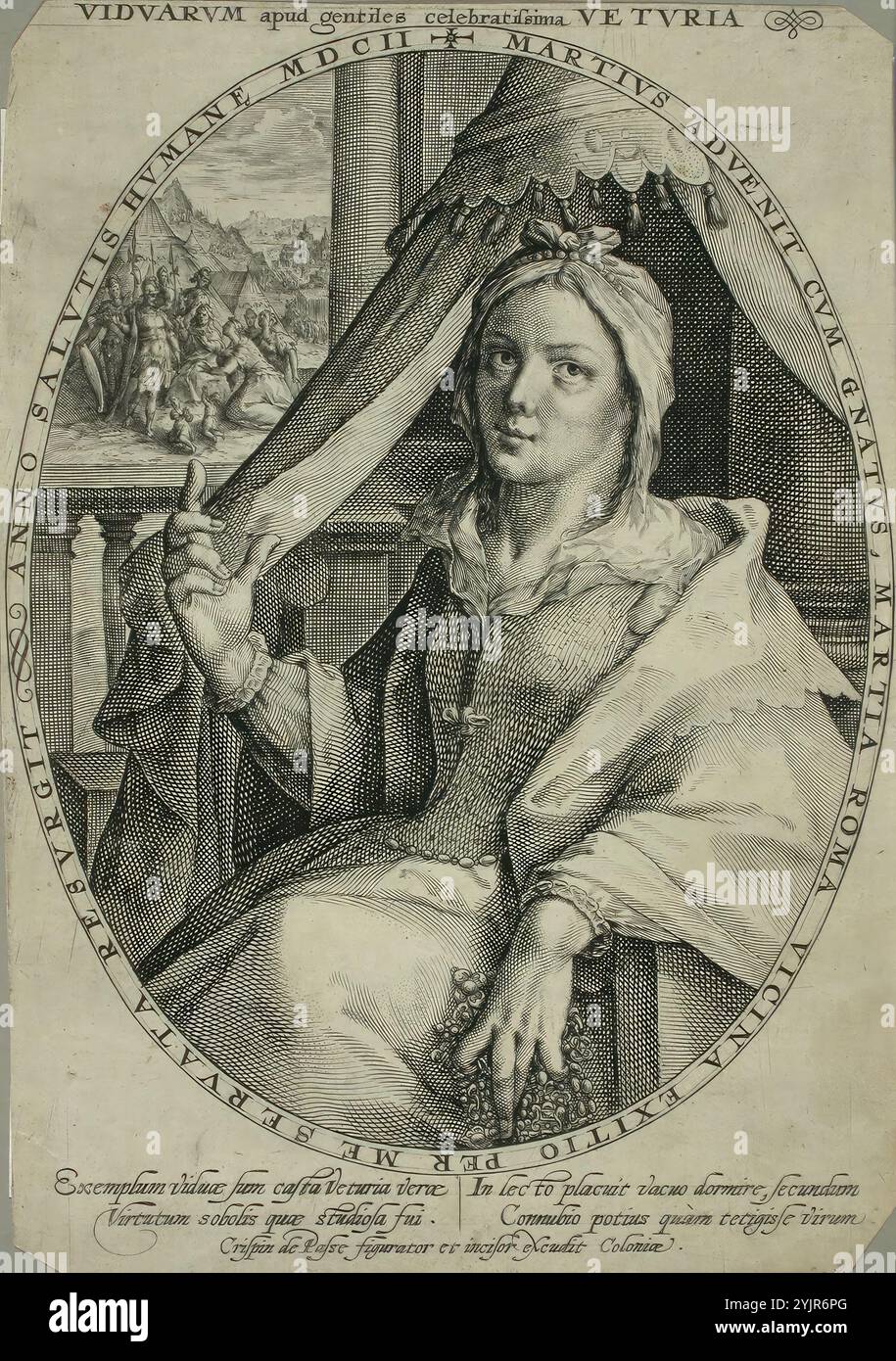 De Passe, Chrispin i, Veturia, (1000 - 2003), incisione di rame, grafica, larghezza foglio 27 cm, altezza foglio 18 cm Foto Stock