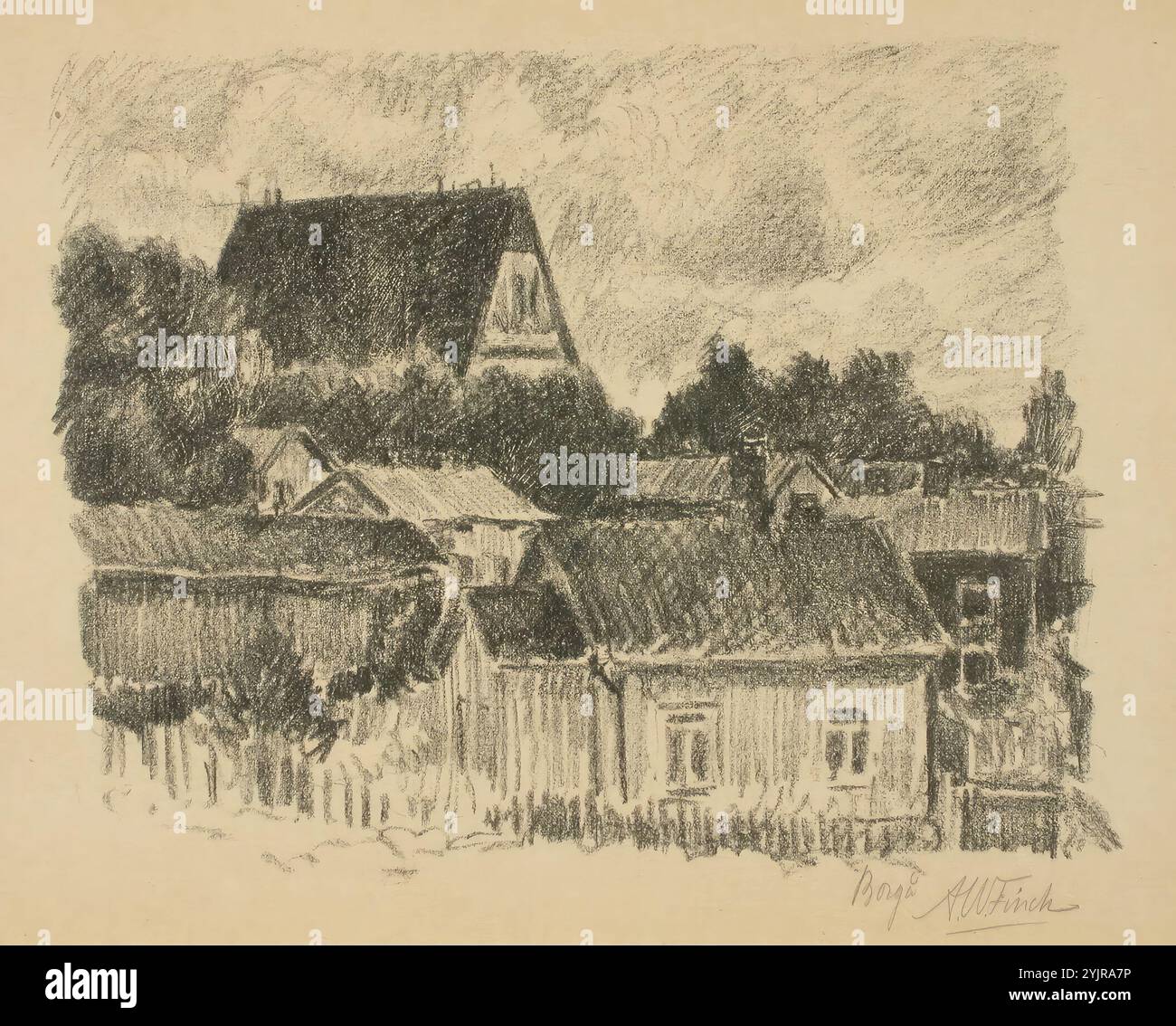 Finch, Alfred William, lavoro, Vista di Porvoo, litografia, grafica, larghezza foglio 38,7 cm, altezza foglio 28, 6 cm Foto Stock