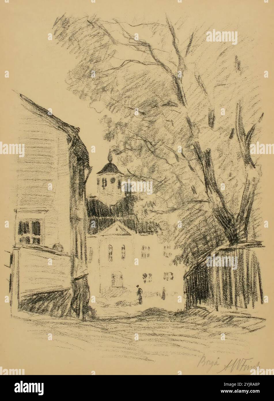 Finch, Alfred William, lavoro, vecchio municipio di Porvoo, litografia, grafica, larghezza foglio 28,6 cm, altezza foglio 38, 7 cm Foto Stock