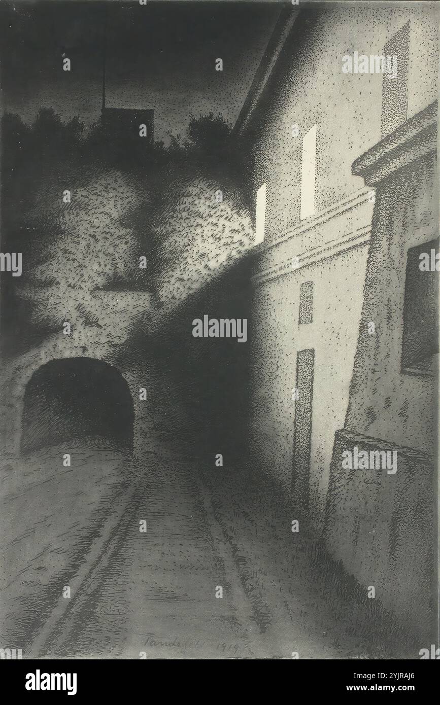 Tandefelt, Heikki, lavoro, Suomenlinnasta, 1919, incisione, grafica, larghezza piastra 27 cm, altezza piastra 40 cm, larghezza foglia 37,5 cm, altezza foglia 52 cm Foto Stock