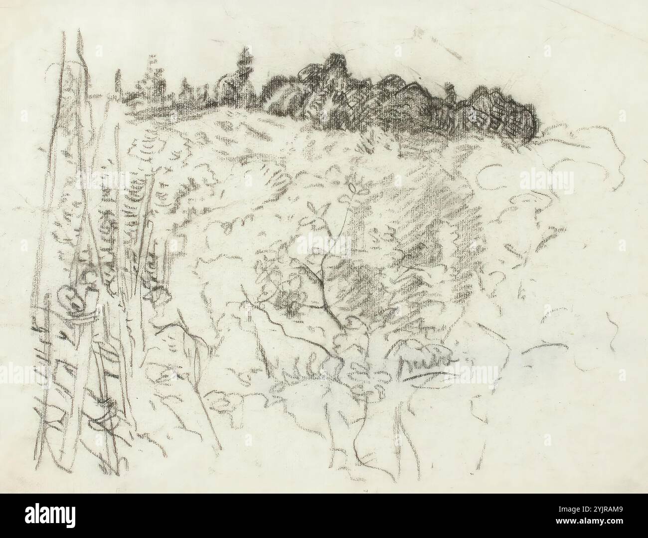 Finch, Alfred William, lavoro, esercizio paesaggistico, gesso nero, disegno, 29 cm x 38,5 cm Foto Stock