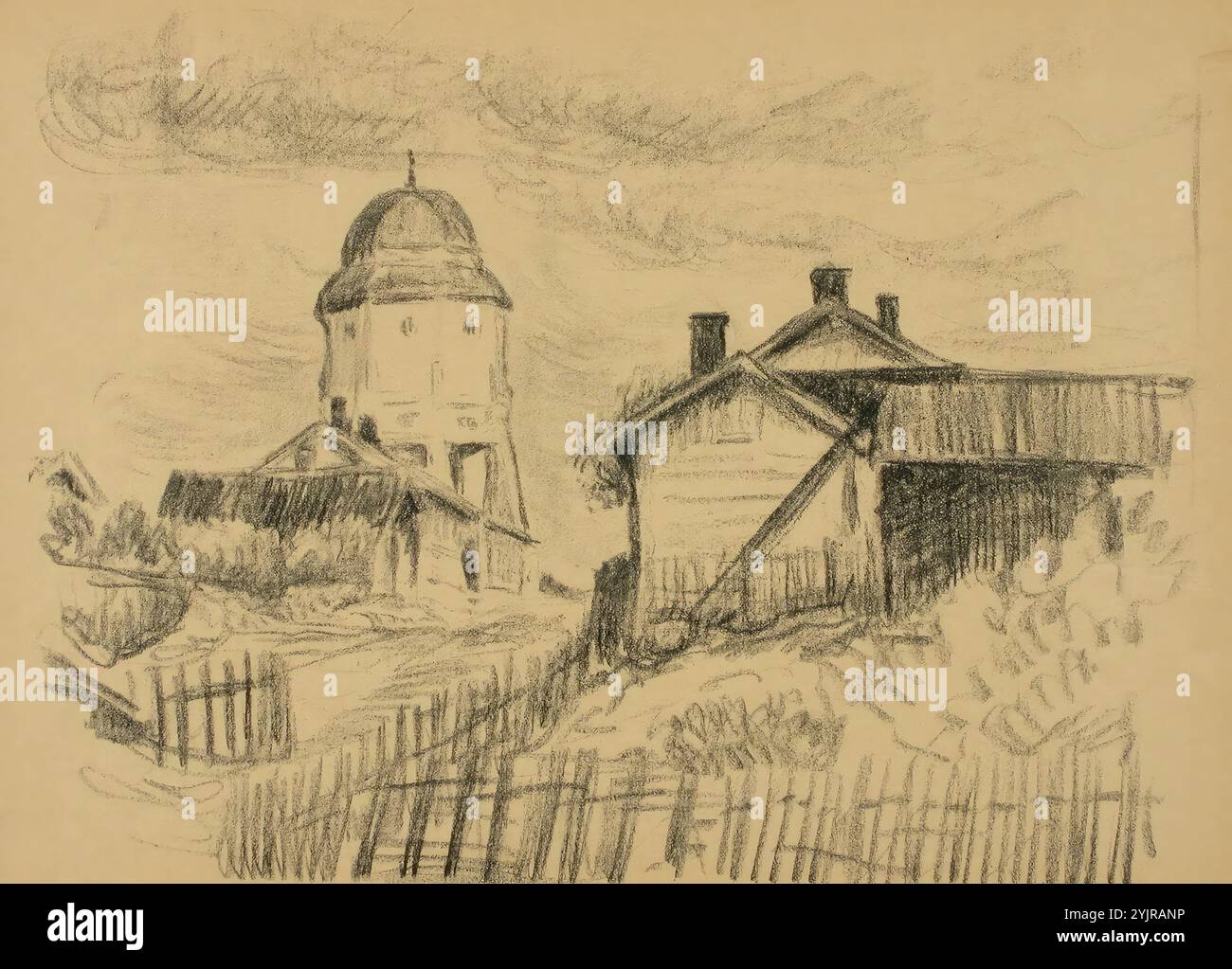 Finch, Alfred William, lavoro, vecchie case in legno di Porvoo, litografia, grafica, larghezza foglio 38,7 cm, altezza foglio 28, 6 cm Foto Stock