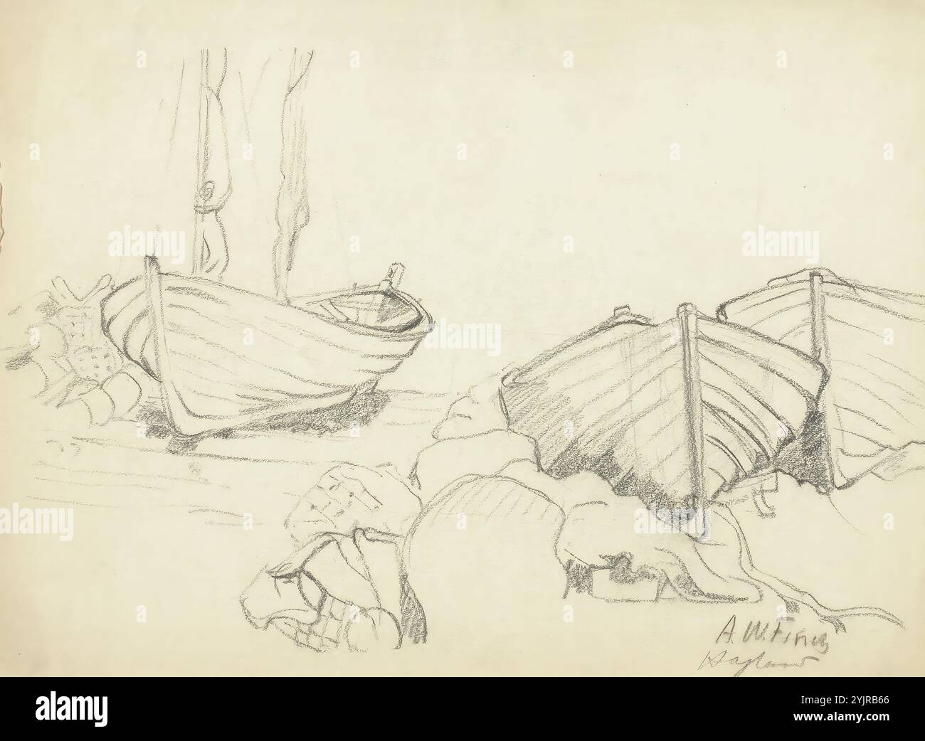 Finch, Alfred William, lavoro, barche Suursaarelaias, matita, disegno, 28,5 cm x 38,5 cm Foto Stock