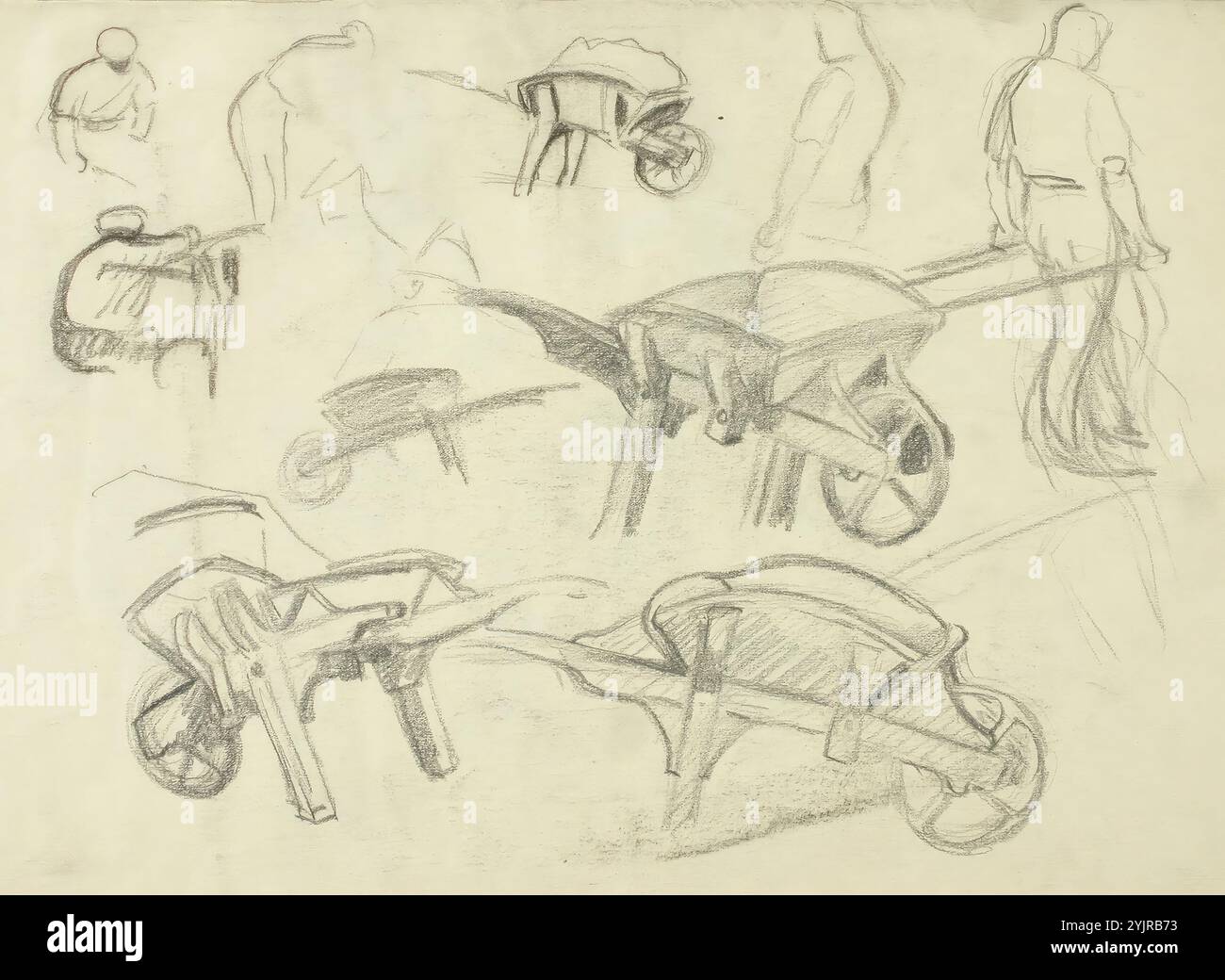 Finch, Alfred William, lavoro, esercizio su persone e passeggini, gesso nero, disegno, 28,5 cm x 38,5 cm Foto Stock